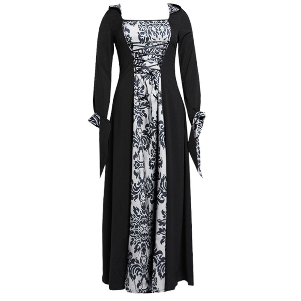 Vintage Dress Women Gothic Long Sleeve Hooded Maxi Dress Long Gown Party Dresses Loose Square Collar robe femme Plus Size