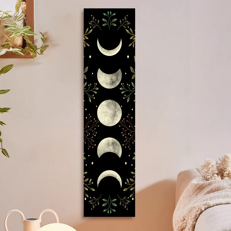 Vintage Moon Phase Wall Hanging Tapestry Mooonlight Green Olive Leaf Black Tapestries Boho Room Wall Decor Home Decoration Wall