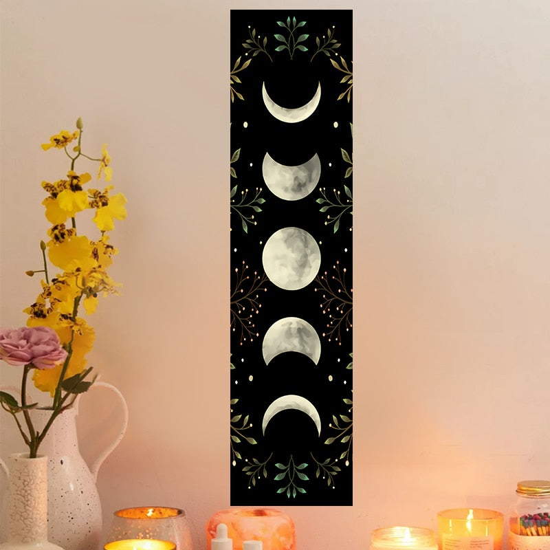 Vintage Moon Phase Wall Hanging Tapestry Mooonlight Green Olive Leaf Black Tapestries Boho Room Wall Decor Home Decoration Wall