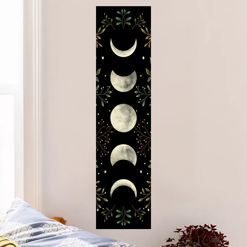 Vintage Moon Phase Wall Hanging Tapestry Mooonlight Green Olive Leaf Black Tapestries Boho Room Wall Decor Home Decoration Wall