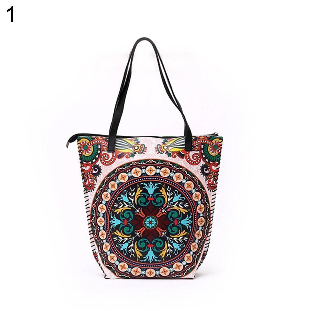 Vintage Women Mandala Flower Shopping Bag Large Capacity Pouch Tote with Handle