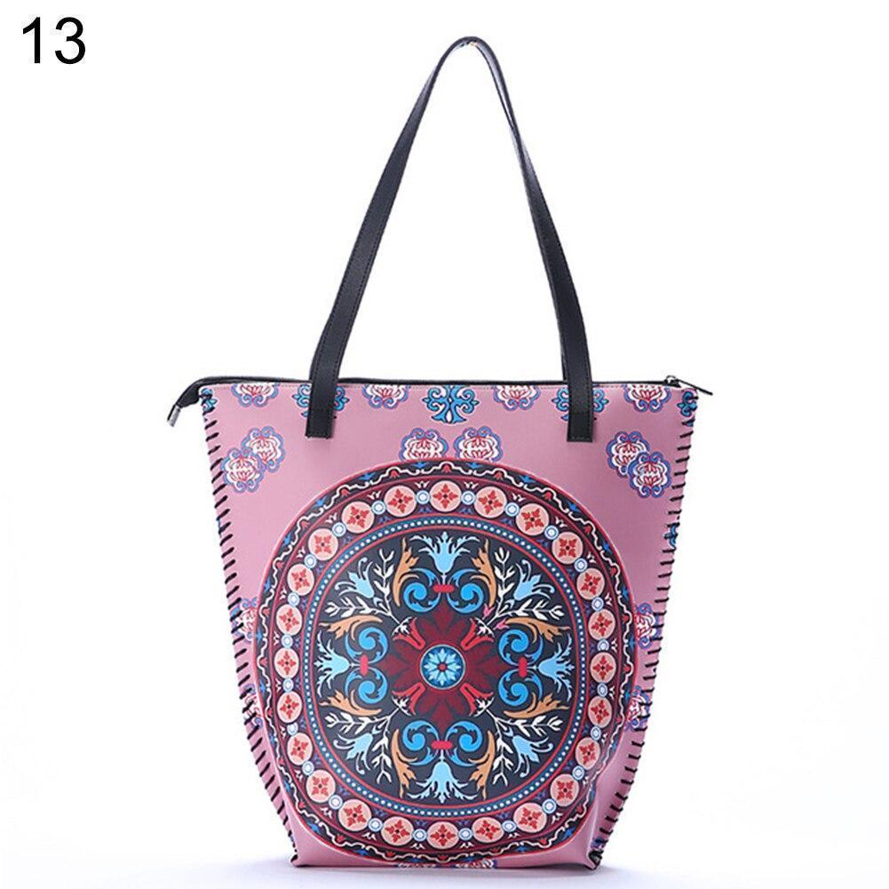 Vintage Women Mandala Flower Shopping Bag Large Capacity Pouch Tote with Handle