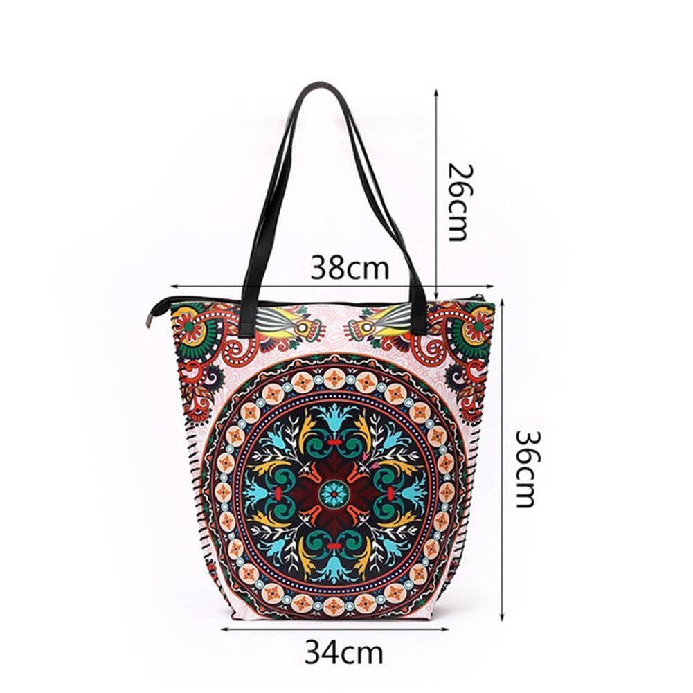 Vintage Women Mandala Flower Shopping Bag Large Capacity Pouch Tote with Handle