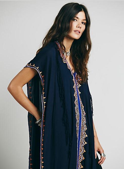 Embroidery ankle length boho cape style bohemia dress