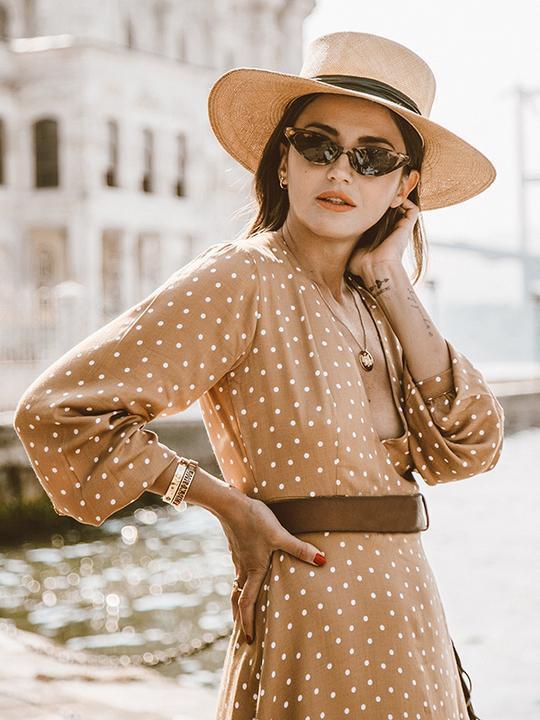 Pretty Bohemia Polka-dot Long Sleeve V Neck Maxi Dress