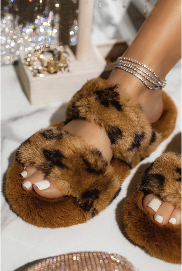 Winter Indoor Fur Slippers House Full Furry Soft Fluffy Plush Platform Flats Heel Non Slip