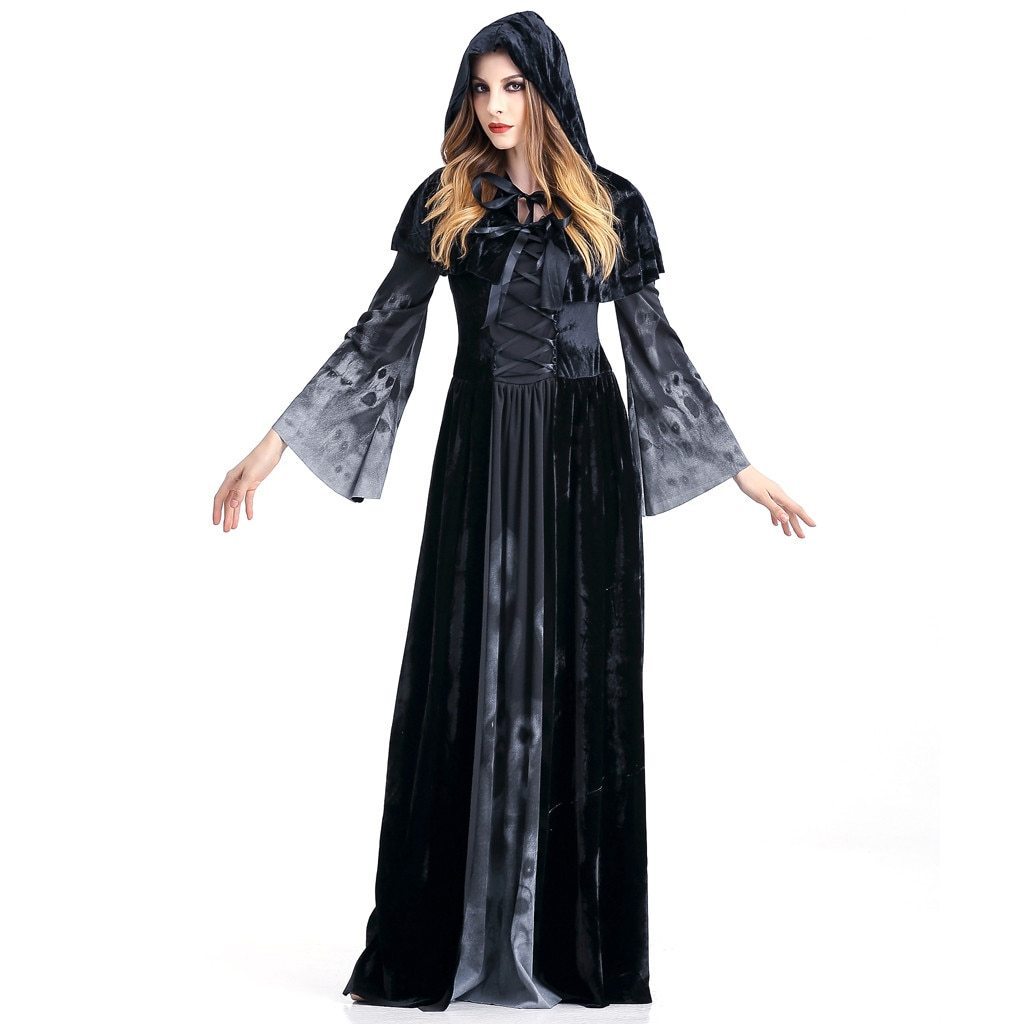 Winter Women Dress Halloween Cosplay Costume Vintage Witch Long Sleeve Maxi Dress Bandage Gothic Dresses vestidos mujer