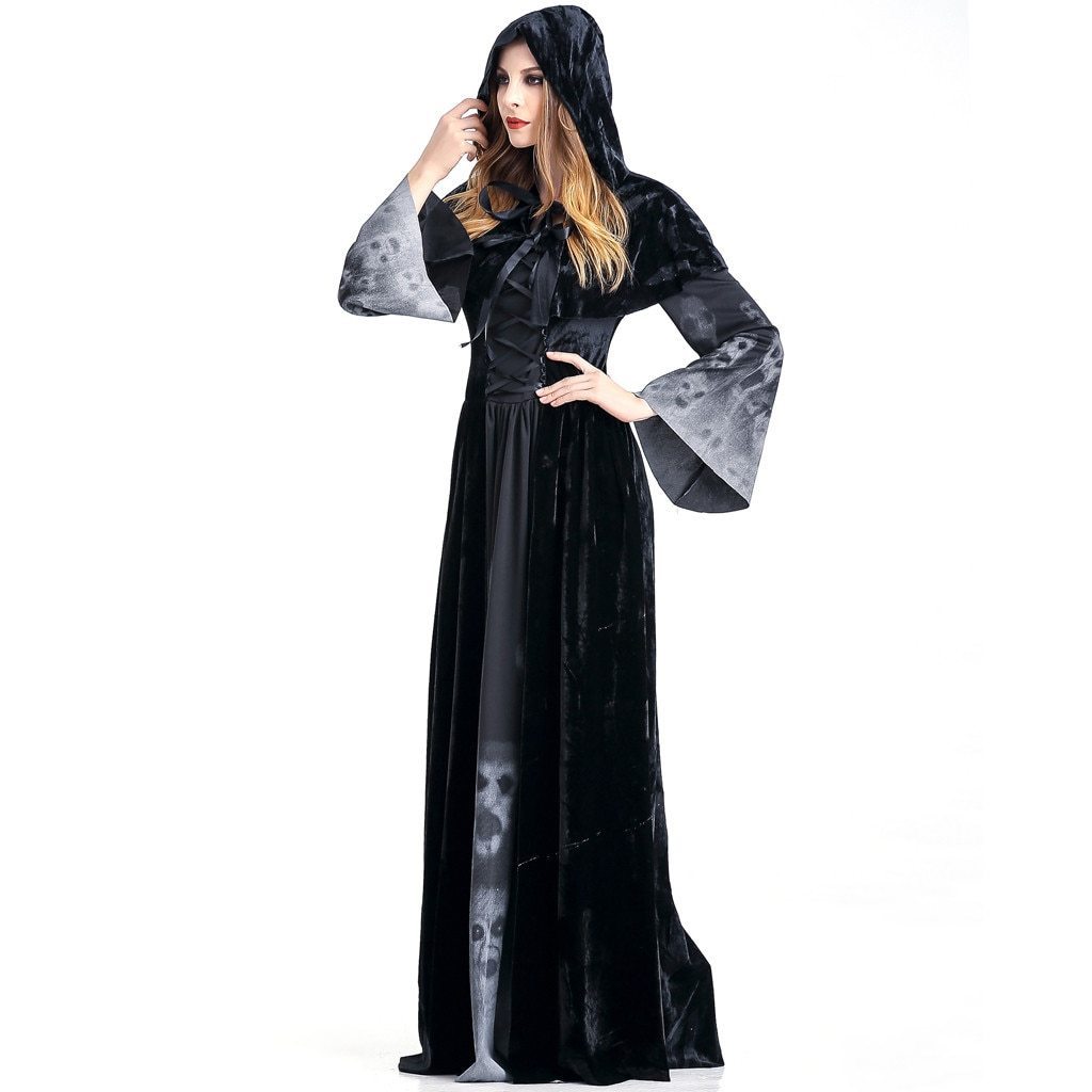 Winter Women Dress Halloween Cosplay Costume Vintage Witch Long Sleeve Maxi Dress Bandage Gothic Dresses vestidos mujer