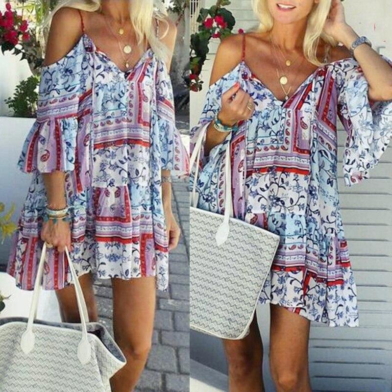 Women Dress Ladies Beach Summer Swing Retro Party Mini Casual Fashion