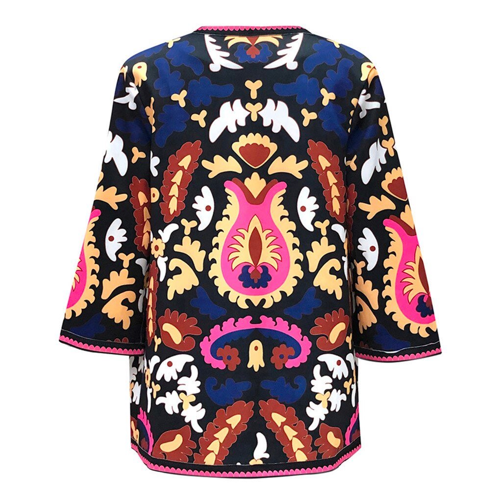 Women Jackets Open Front Printed Cardigan Suit 3/4 Long Sleeve Streetwear Elegant  Blouse Coat