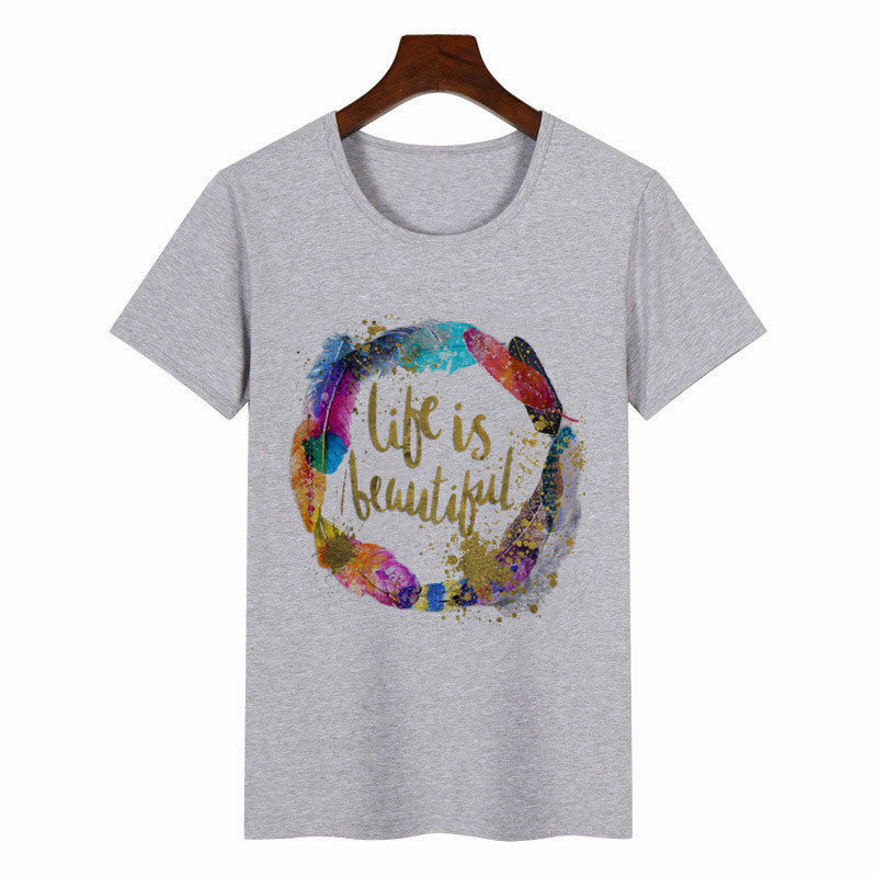 Women's Colorful Butterfly Print Short Sleeve T-shirt