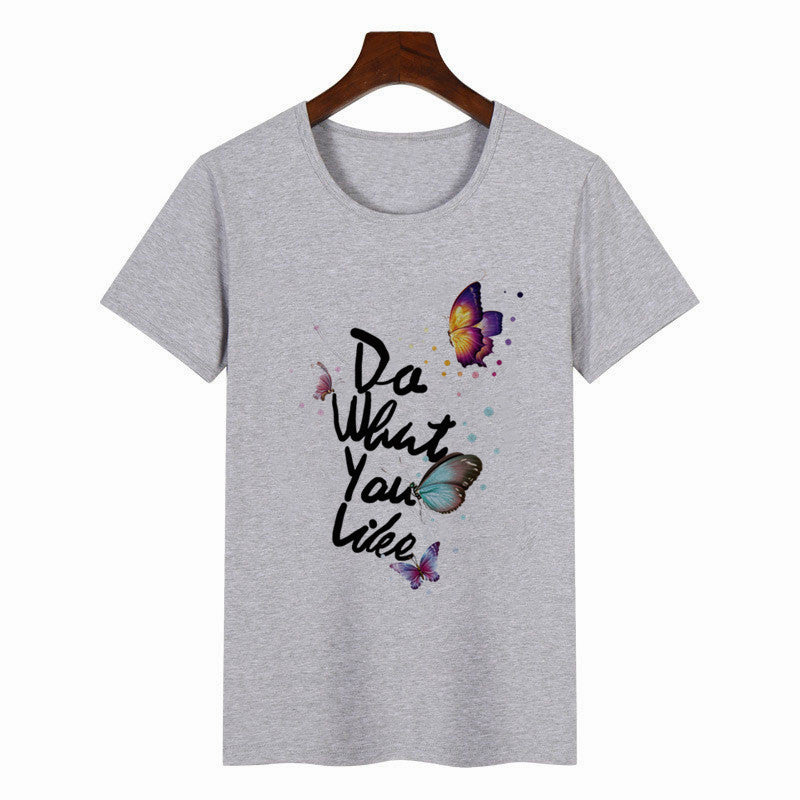 Women's Colorful Butterfly Print Short Sleeve T-shirt