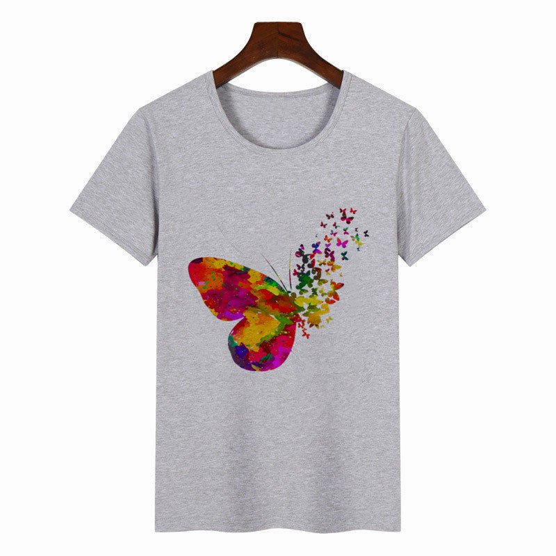 Women's Colorful Butterfly Print Short Sleeve T-shirt