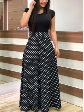 2018 Floral Short Sleeve High Waist Maxi Dress