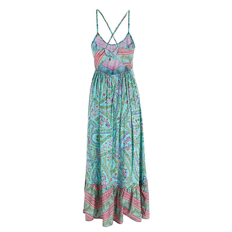 Bohemian Paisley Floral Boho Backless Spaghetti Strap Dress