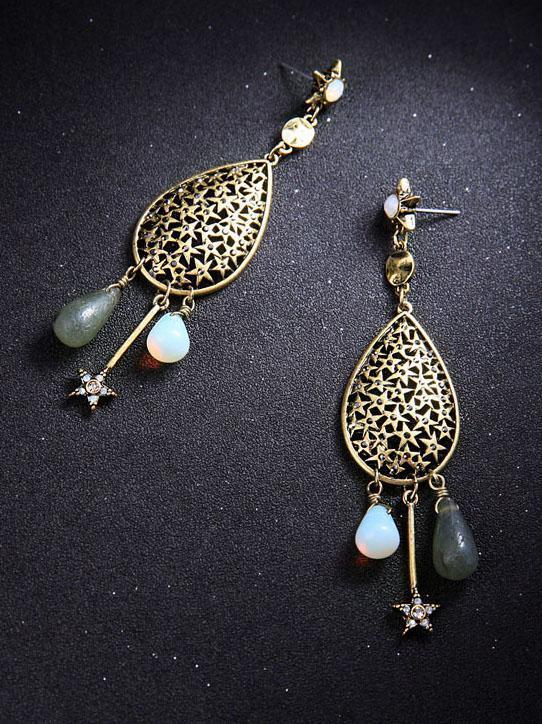 Retro Water Drop National Wind Hollow Long Earrings