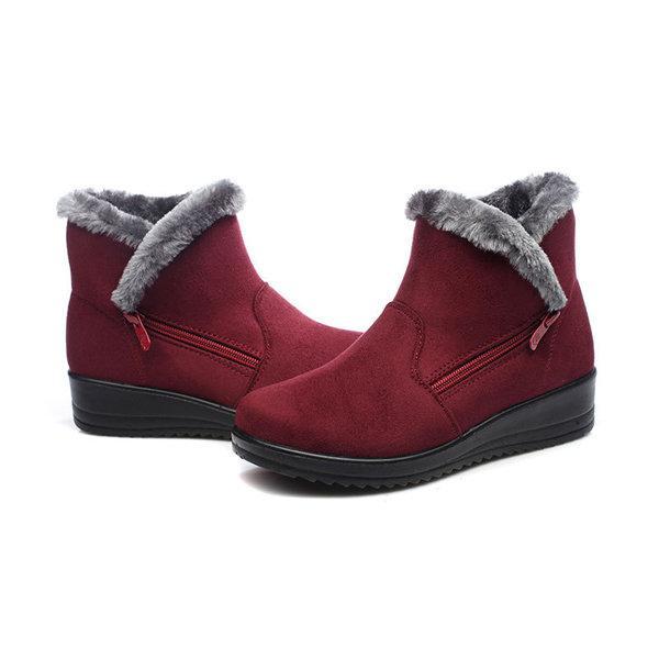 Winter Zipper Wedge Heel Keep Warm Ankle Snow Boots For Women