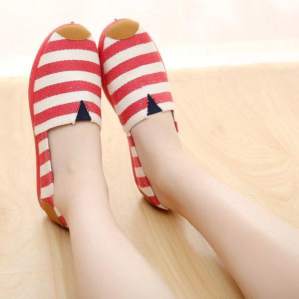 Stripe Canvas Flat Slip On Loafers