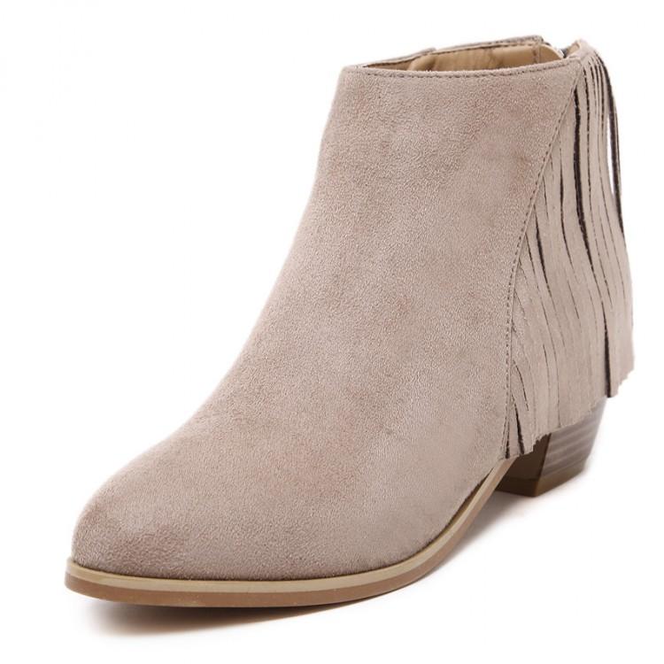 Thick Low Heel Tassel Ankle Short Boots