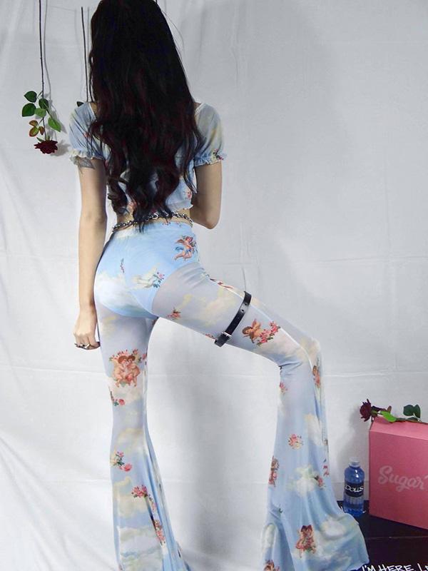 Casual Floral Printed Bell-bottoms Pants