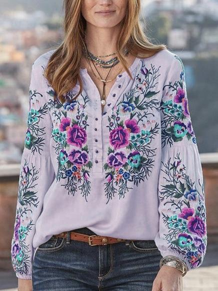 New Women's Shirts Long-sleeved Printed Large Size Loose