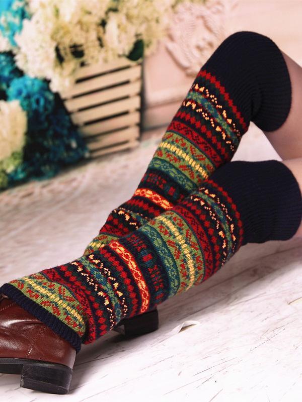 Bohemia Knit Leg Warmers Knitted Over Knee-high Stocking