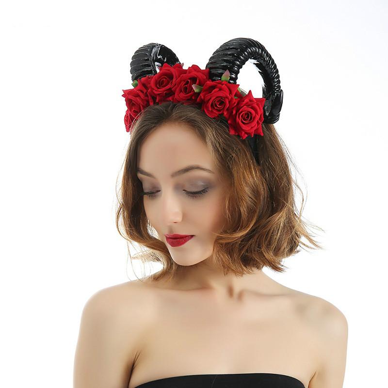 Velvet Rose Black Horn Wide Hair Hoop Animal Headband Halloween Headdress