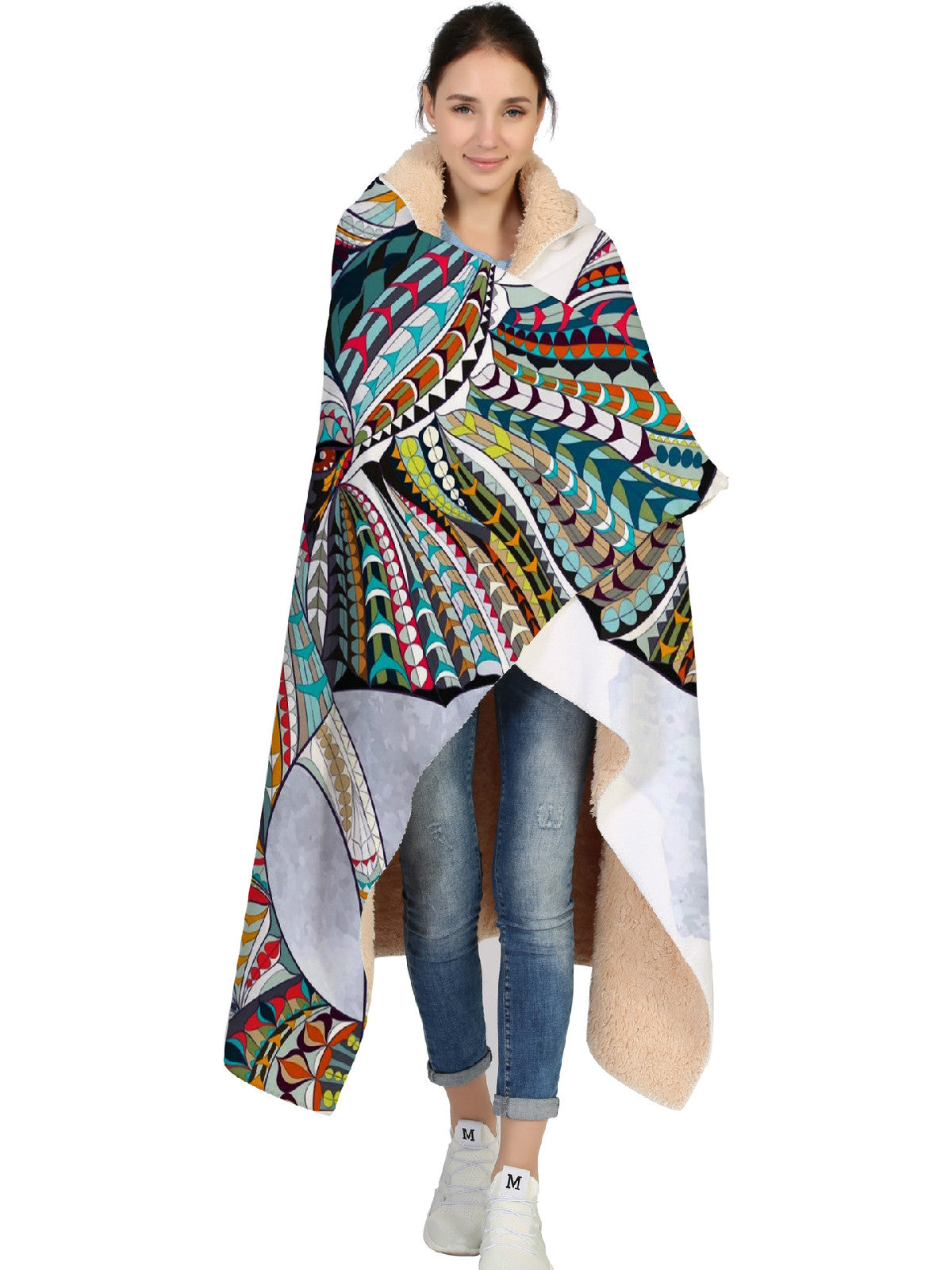 Elephant Series Ins Winter Hoodie Cape Blanket Cloak Plus Thick Double-layered Plush Digital Print Lazy Blanket