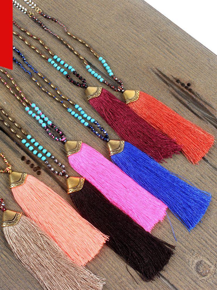 Ethnic Long Necklace Bohemian Fringed Sweater Chain Handmade Beads