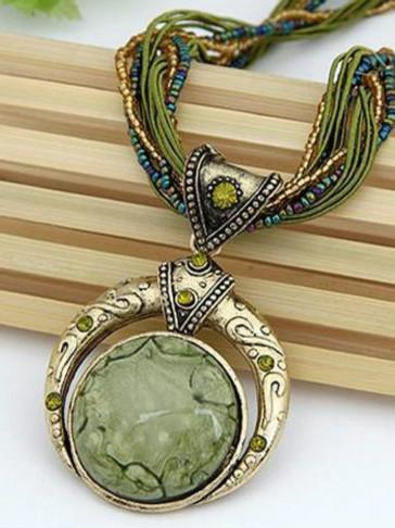 Hand-woven Bohemian Round Gem Necklace