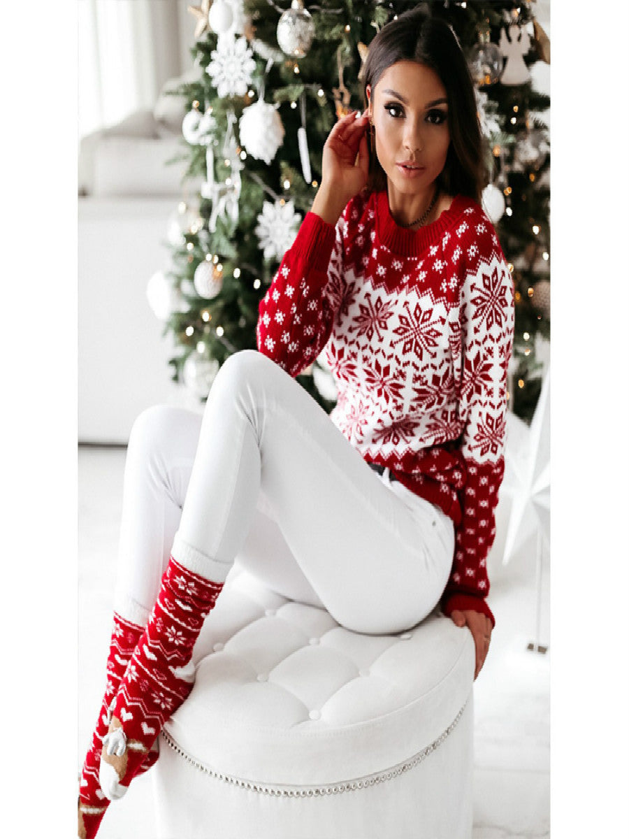 New Christmas Knitted Sweater For Women Snowflake Long Sleeve Knitted Sweater For Women