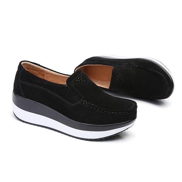 Large Size Rocker Sole Suede Slip On Casual Shoes