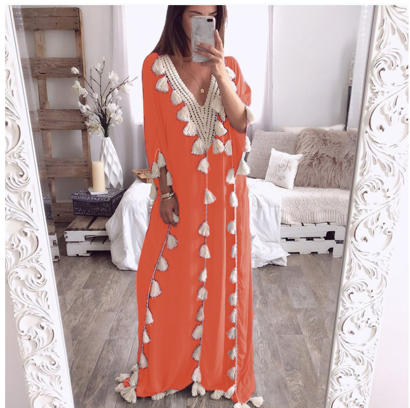 Bohemian Long Ethnic Style Tassel Beach Loose Dress