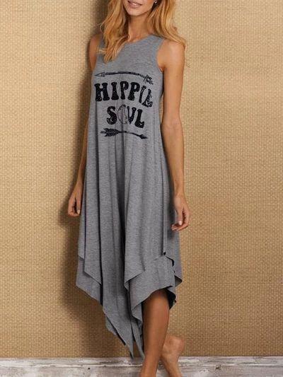 Simple European and American Letters Printed Casual Long-necked Short-sleeved Vest Dress