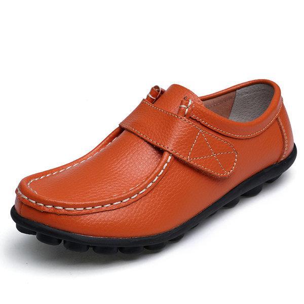 Soft Leather Pure Color Hook Loop Flat Comfortable Loafers