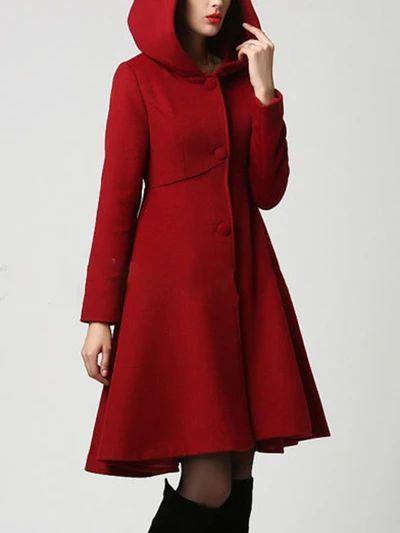 Solid Color Hoods Long Pendulum Slim Slim Fashion Simple Coat