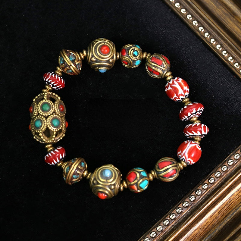 Original design retro Nepal ancient method Tibetan beads transfer beads glass bracelet