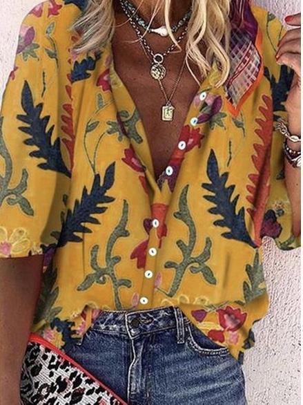 Multicolor Printing Fashion Loose Women's Shirt