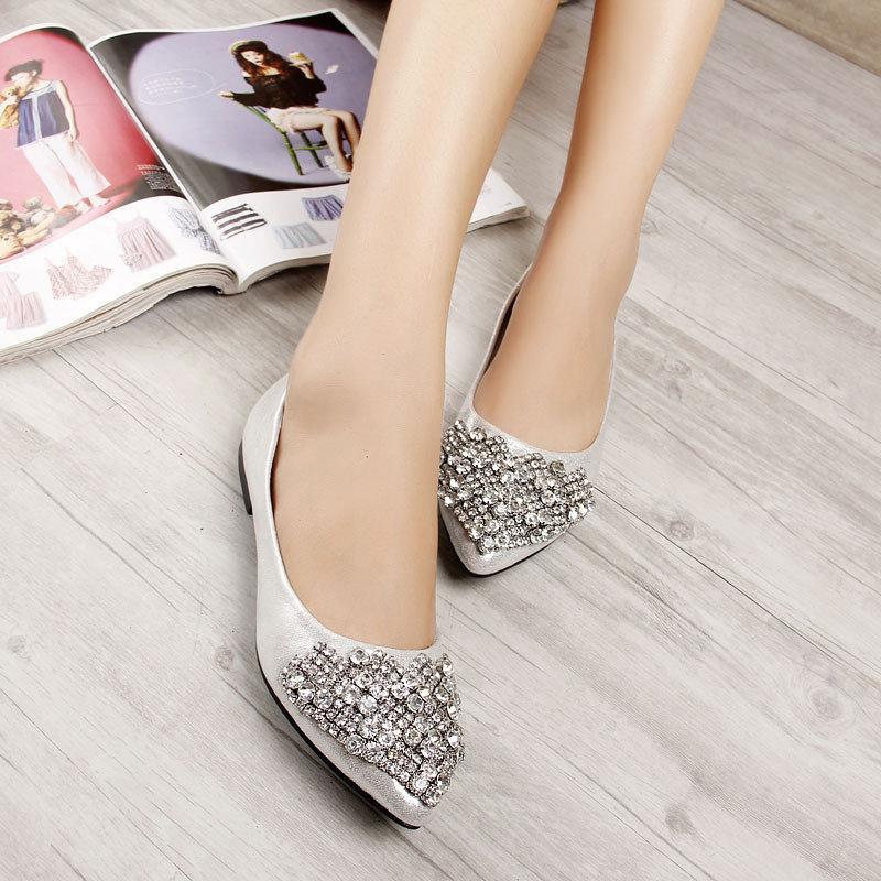 Big Size Rhinestone Crystal Pointed Toe Flat Office Lady Shoes