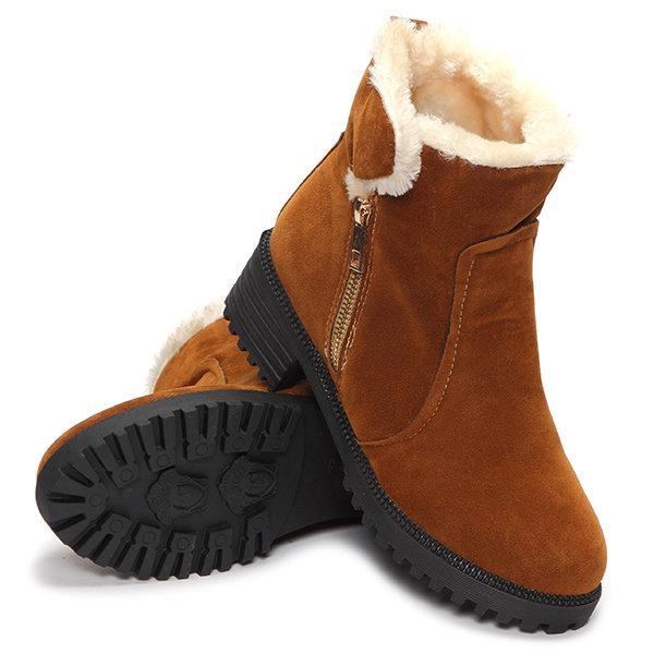 Warm Scrub Short Boots Side Zipper Mid Heel Ankle Shoes