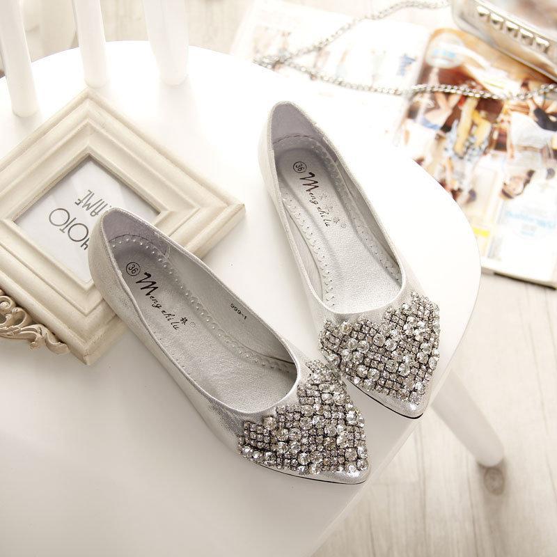 Big Size Rhinestone Crystal Pointed Toe Flat Office Lady Shoes