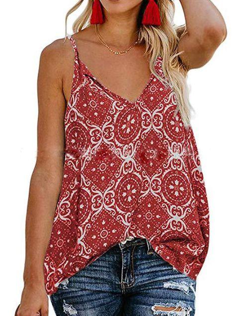 Sleeveless V-neck Printed Shirt Sling