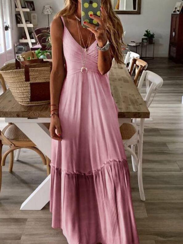 V-neck Strap Slim Long Dress