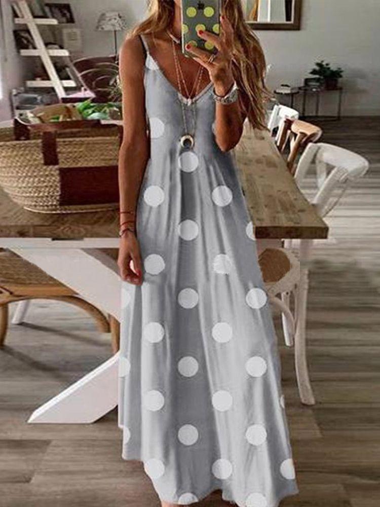 Bohemian Dot Printed Dress Suspender Dress