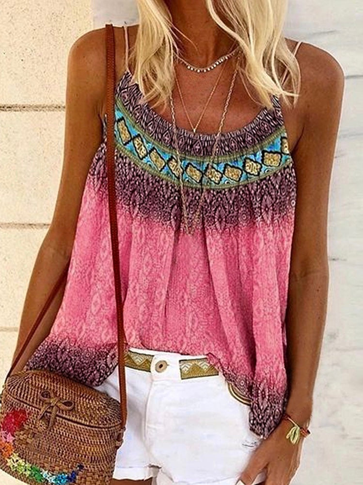 Summer Womens Tank Casual Boho Print Tops