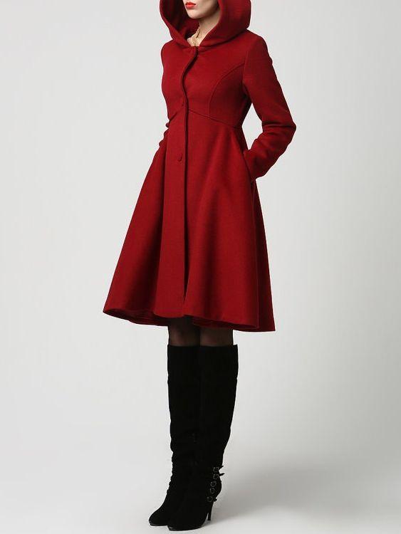 Solid Color Hoods Long Pendulum Slim Slim Fashion Simple Coat