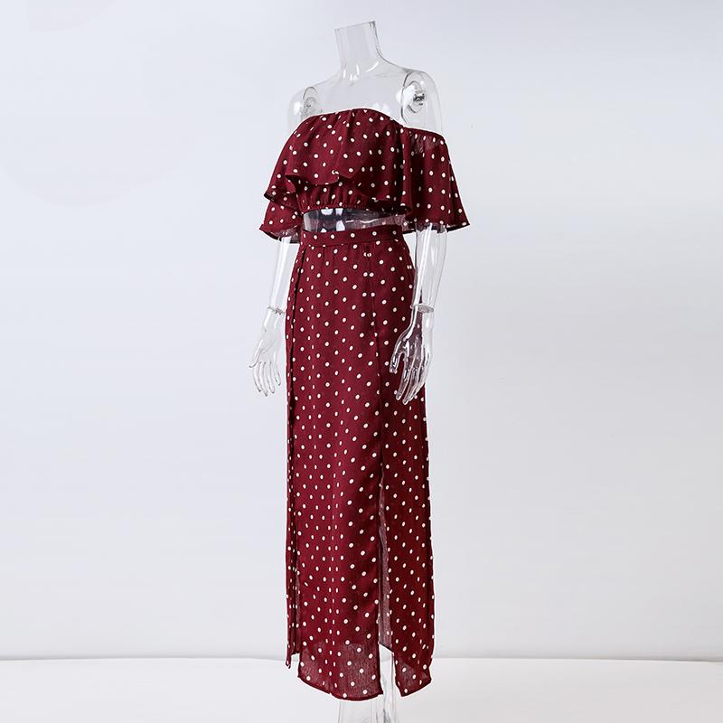 Vintage Dot Off Shoulder Red Split Dress