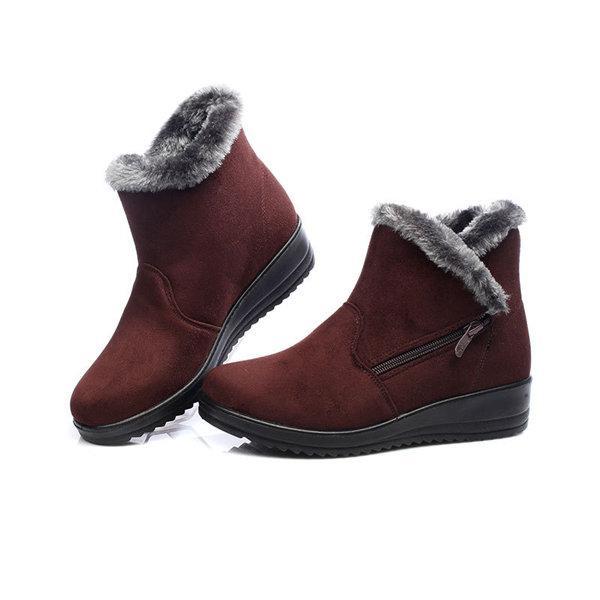 Winter Zipper Wedge Heel Keep Warm Ankle Snow Boots For Women