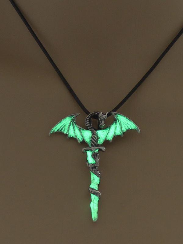 Vintage Cross Dragon Luminous Pendant Necklace