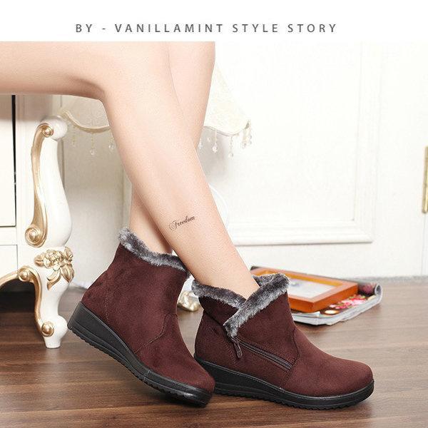 Winter Zipper Wedge Heel Keep Warm Ankle Snow Boots For Women